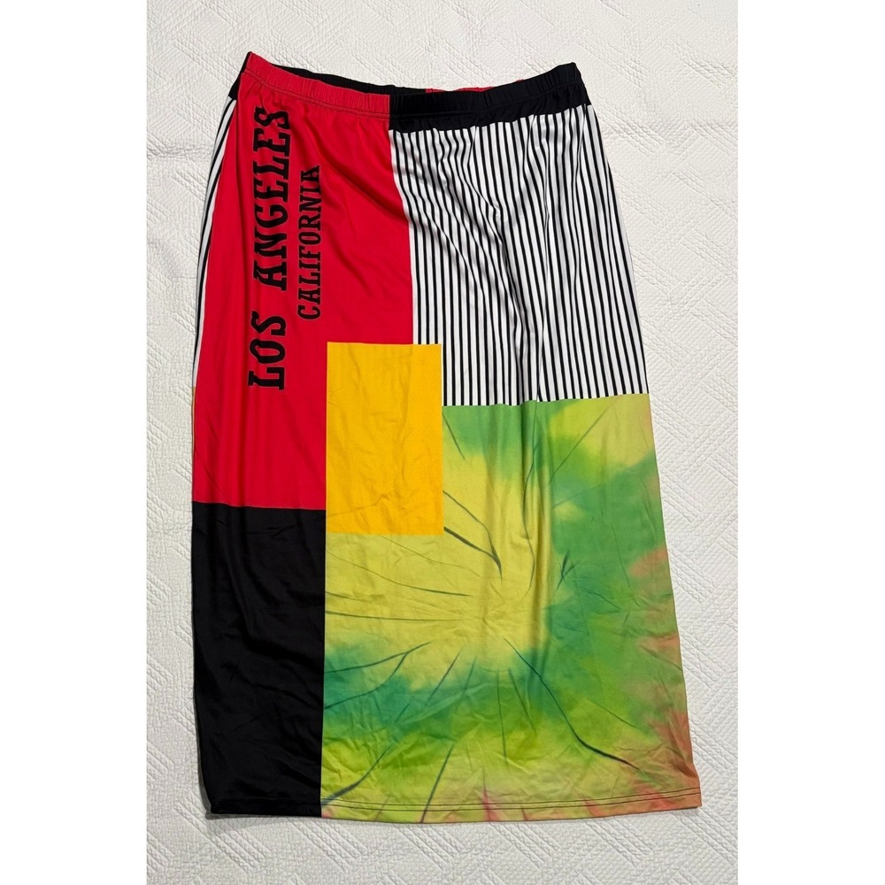 Women's Maxi Skirt Vibrant Patchwork "Los Angeles California" Size 4 XL Stretch